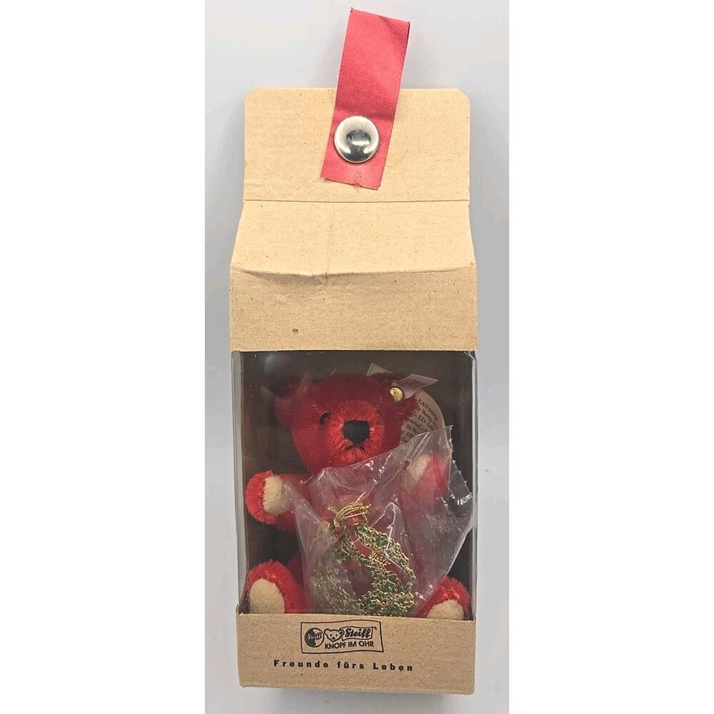 Steiff 2001 Holly Berry Red Teddy Bear Christmas Ornament 666490 Unopened U31512